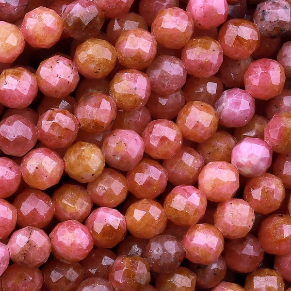 AA Micro Faceted Natural Pink Red Thulite 3mm 4mm Round Beads Diamond Cut Gemstone From Norway 15.5" Strand