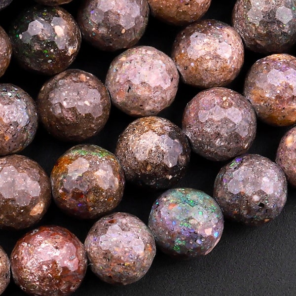 Natural Australian Black Opal 4mm 6mm 8mm 10mm Faceted Round Beads 15.5" Strand