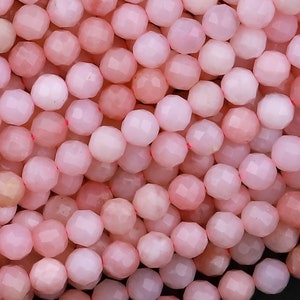 AAA Quality Micro Faceted Natural Peruvian Pink Opal 2mm 3mm 4mm 5mm 6mm 8mm Faceted Round Laser Diamond Cut Pink Gemstone 15.5&quot; Strand