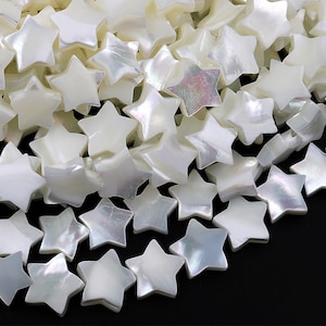 AAA Iridescent Hand Carved Natural White Mother of Pearl Shell Star Beads 6mm 8mm 10mm 15.5&quot; Strand