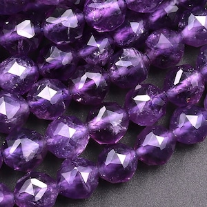 AAA Natural Amethyst Double Hearted Star Cut Faceted 6mm 8mm 10mm Rounded Beads 15.5&quot; Strand