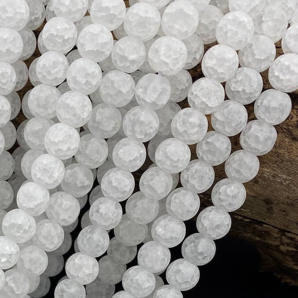 Matte Cracked Rock Crystal Quartz Round Beads 4mm 6mm 8mm 10mm 15.5" Strand