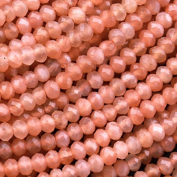 AAA Micro Faceted Natural Peach Moonstone 2mm 3mm 4mm Rondelle Gemstone Beads 15.5" Strand