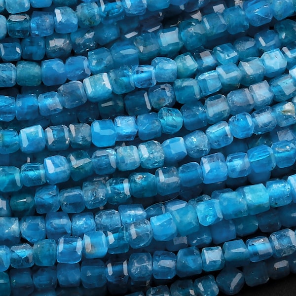 AAA Natural Teal Blue Apatite Faceted 2mm 3mm Cube Beads Gemstone Dice 15.5" Strand