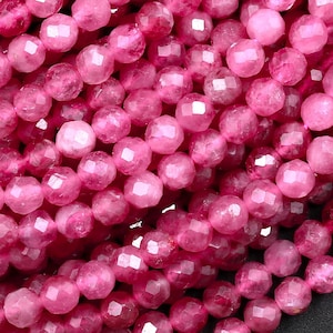 AAA+ Micro Faceted Natural Pink Tourmaline Faceted 2mm 3mm 4mm Round Beads Diamond Cut Gemstone 15.5" Strand