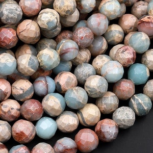 Jaspe naturel facetté peau de serpent, perles rondes 4 mm 6 mm 8 mm tons terre, perles fauves brun rouge, c'est-à-dire opale bleu africain sur fil 15,5 po.