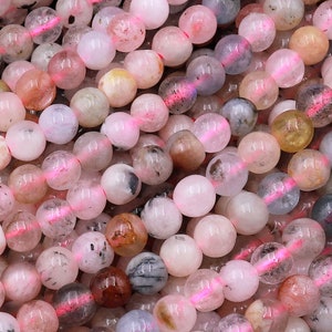 Natural Morganite Pink Aquamarine 4mm Round Beads Variegated Natural Pink Beryl Aquamarine Gemstone 15.5&quot; Strand