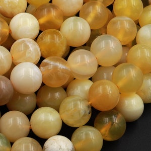 AA Natural Yellow Opal Smooth Round Beads 6mm 8mm 10mm 15.5&quot; Strand