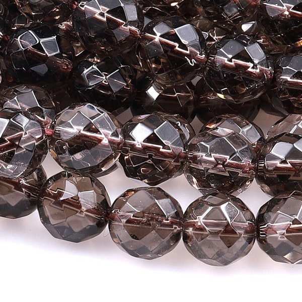 AA Faceted Smoky Quartz Round Beads 3mm 4mm 6mm 8mm 10mm Real Natural Quartz High Quality Gemstone 15.5" Strand