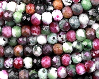 Natural Ruby Zoisite Faceted 3mm 4mm Rondelle Beads Micro Laser Diamond Cut Gemstone 16" Strand