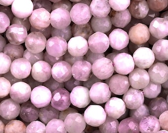 Natural Kunzite Faceted 3mm 4mm 6mm Round Beads 15.5" Strand
