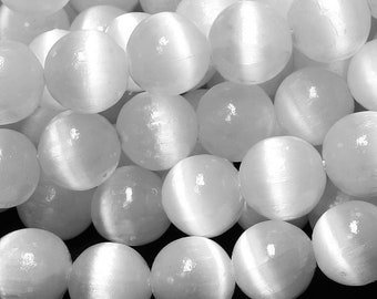 AAA Natural Selenite 6mm 8mm 10mm Round Beads High Quality Real Genuine Natural Cat's Eye Selenite Gemstone 15.5" Strand