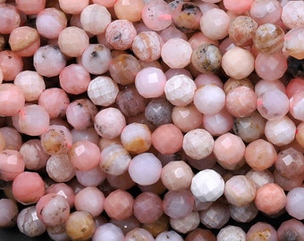 Natural Peruvian Pink Opal Beads 3mm 4mm 5mm 6mm Faceted Round Micro Faceted Laser Diamond Cut Pink Gemstone 15.5 "Strand