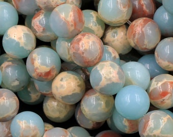 Impression Jasper Smooth Round Beads 4mm 6mm 8mm 10mm Aka Snake Skin Jasper Aqua Terra Jasper 15.5" Strand