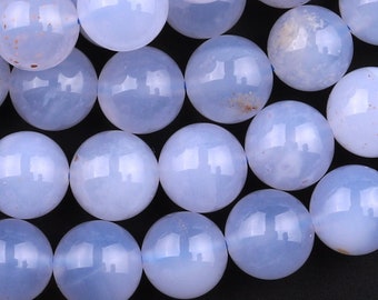 Natural Blue Chalcedony Round Smooth 4mm 6mm 8mm 10mm Beads Gemmy Clear Gemstone 15.5" Strand