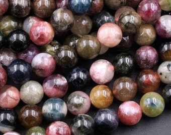 Natural Multicolor Watermelon Pink Green Tourmaline Round Beads 4mm 5mm ...