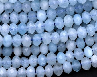natural micro aquamarine faceted rondelles beads size 3-3.5mm or 3.5-4mm