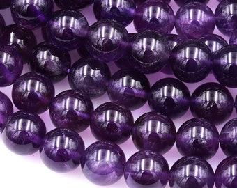 Améthyste naturelle violet foncé 4 mm 5 mm 6 mm 8 mm 10 mm 12 mm Perles rondes de haute qualité, qualité AA, 15,5 po.