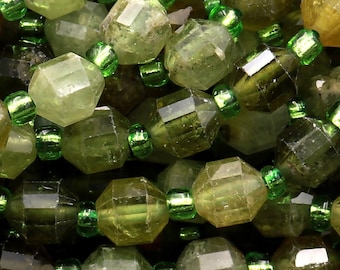Granate verde natural facetado AAA, cuentas de 6 mm, prisma energético, piedra preciosa de corte en punta con doble terminación, tira de 15,5"