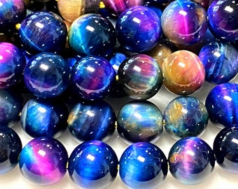 AAA Multicolor Rainbow Tiger's Eye 4mm 6mm 8mm 10mm Smooth Round Beads Aka Galaxy Tiger's Eye 15.5" Strand