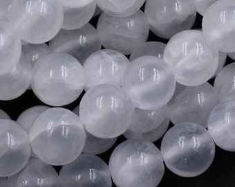 Natural Selenite 4mm 6mm 8mm 10mm 12mm Round Beads From Madagascar 15.5" Strand