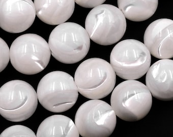 AAA Natural White Mother of Pearl 3mm 4mm 6mm 8mm 10mm Smooth Round Beads Iridescent Shell 15.5" Strand