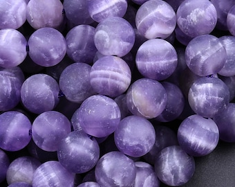 AAA Matte Natural Purple Amethyst Round Beads 4mm 6mm 8mm 10mm White Bands 15.5" Strand