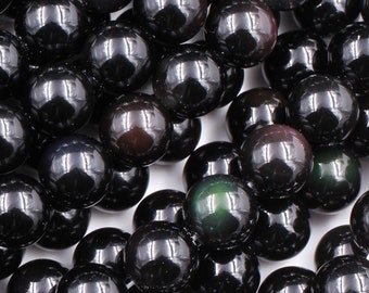 Natural Rainbow Black Obsidian 4mm 6mm 8mm 10mm 12mm Round Beads 15.5" Strand