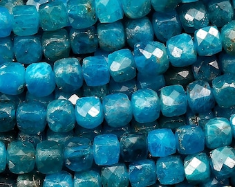 AA Natural Blue Apatite Faceted 4mm Cube Beads Gemstone Dice 15.5" Strand