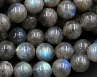 Natural Labradorite 4mm 6mm 8mm 10mm 12mm Round Beads Lots of Fire Flashes 15.5" Strand