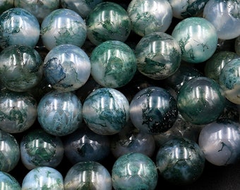 AAA Natural Green Moss Agate Round Beads 4mm 6mm 8mm 10mm Round Beads 15.5" Strand