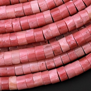 Natural Red Pink Petrified Rhodonite 4mm Heishi Rondelle Beads 15.5" Strand