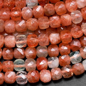 Rare Faceted Natural Arusha Sunstone Cube Beads 4mm Sparkling Micro Diamond Cut Gemstone 15.5&quot; Strand