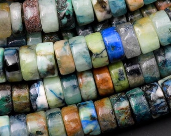 Rare Natural Chrysocolla Azurite 4mm 6mm Heishi Beads Blue Azurite Green Chrysocolla Gemstone 15.5" Strand