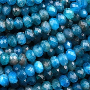 Faceted Natural Teal Blue Apatite 4mm 6mm Rondelle Beads 15.5&quot; Strand