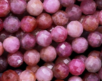 Real Genuine Natural Ruby Gemstone Faceted 5mm Round Beads Laser Diamond Cut Gemstone Beads 15.5" Strand