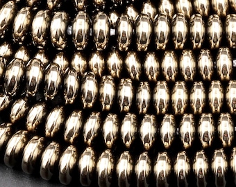 Titanium Pyrite 2mm 3mm 4mm 6mm 8mm Smooth Rondelle Heishi Beads 15.5" Strand