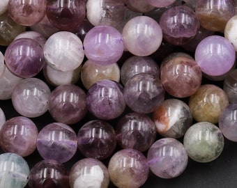 Natural Flower Amethyst Beads 4mm 6mm 8mm 10mm Round Beads Purple Amethyst Green Gray Matrix 15.5" Strand