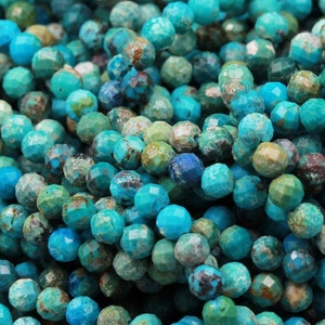 Natural Turquoise 2mm 3mm 4mm 5mm 6mm Faceted Round Beads Real Genuine Natural Blue Green Turquoise Micro Faceted Cut 15.5" Strand