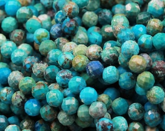 Natural Turquoise 2mm 3mm 4mm 5mm 6mm Faceted Round Beads Real Genuine Natural Blue Green Turquoise Micro Faceted Cut 15.5" Strand