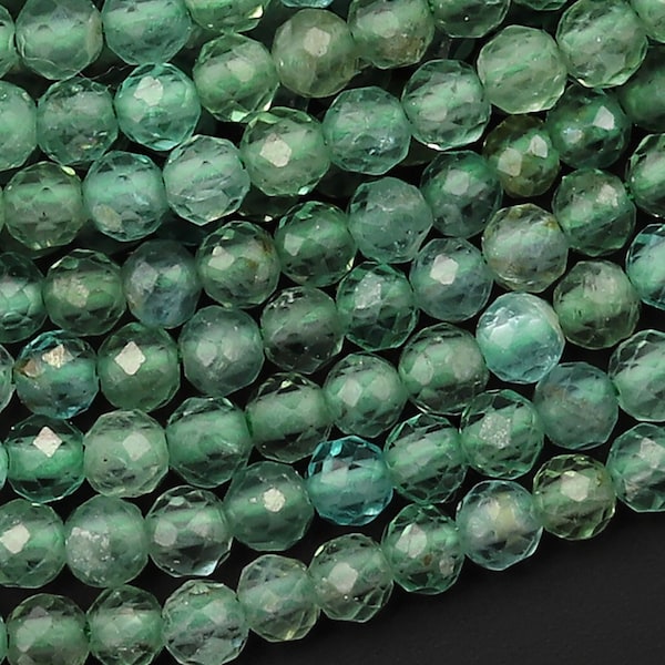 Rare Natural Aqua Teal Green Apatite 2mm 3mm Faceted Round Beads 15.5" Strand