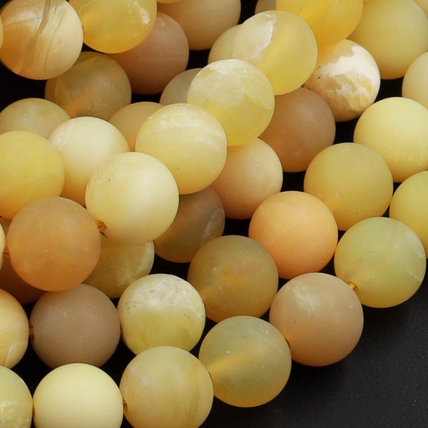 Matte Natural Yellow Opal Smooth Round Beads 6mm 8mm 10mm 15.5" Strand