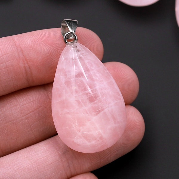 Natural Pink Rose Quartz Teardrop Pendant Natural Crystal Focal Bead