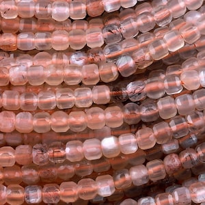 AAA Natural Peach Moonstone Faceted 3mm 4mm 5mm Cube Dice Square Beads Micro Laser Diamond Cut Gemstone 15.5&quot; Strand