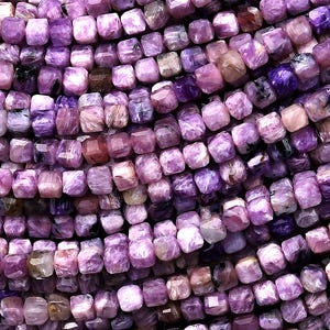 Faceted Genuine Natural Russian Purple Charoite 3mm Cube Beads Gemstone 15.5&quot; Strand