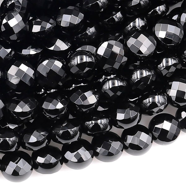 Micro Faceted Natural Black Onyx 4mm 6mm 8mm Coin Beads Flat Disc Gemstone 15.5" Strand