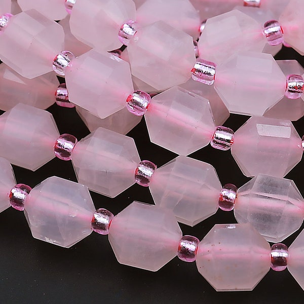 AAA Natural Pink Rose Quartz 6mm 8mm 10mm Beads Faceted Energy Prism Double Point Cut 15.5" Strand