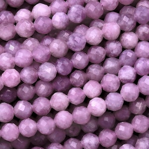 Micro Faceted Natural Light Mauve Purple Lepidolite Faceted Round 3mm 4mm Beads 15.5" Strand