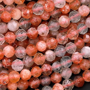 Faceted Natural Arusha Sunstone Round Beads 4mm Sparkling Micro Diamond Cut Gemstone 15.5&quot; Strand