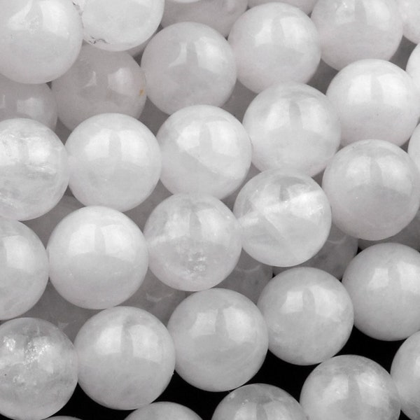 Jade blanc naturel lisse rond 4 mm 6 mm 8 mm 10 mm Perles 15,5 po.